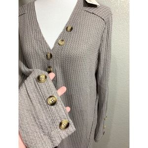 Three Bird Nest Waffle Knit Button Top